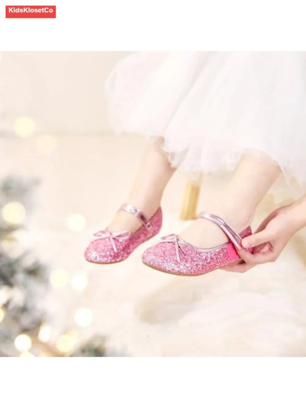 Toddler Flower Girl Ballet Flats with Bowknot, Flexible Rubber Sole, Lightweight